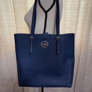 Navy Michael Kors Tote Bag with Silver Hardware